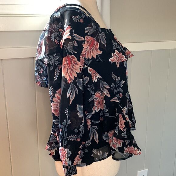 Olivaceous cold shoulder sheer ruffle blouse sz small - Picture 3 of 16